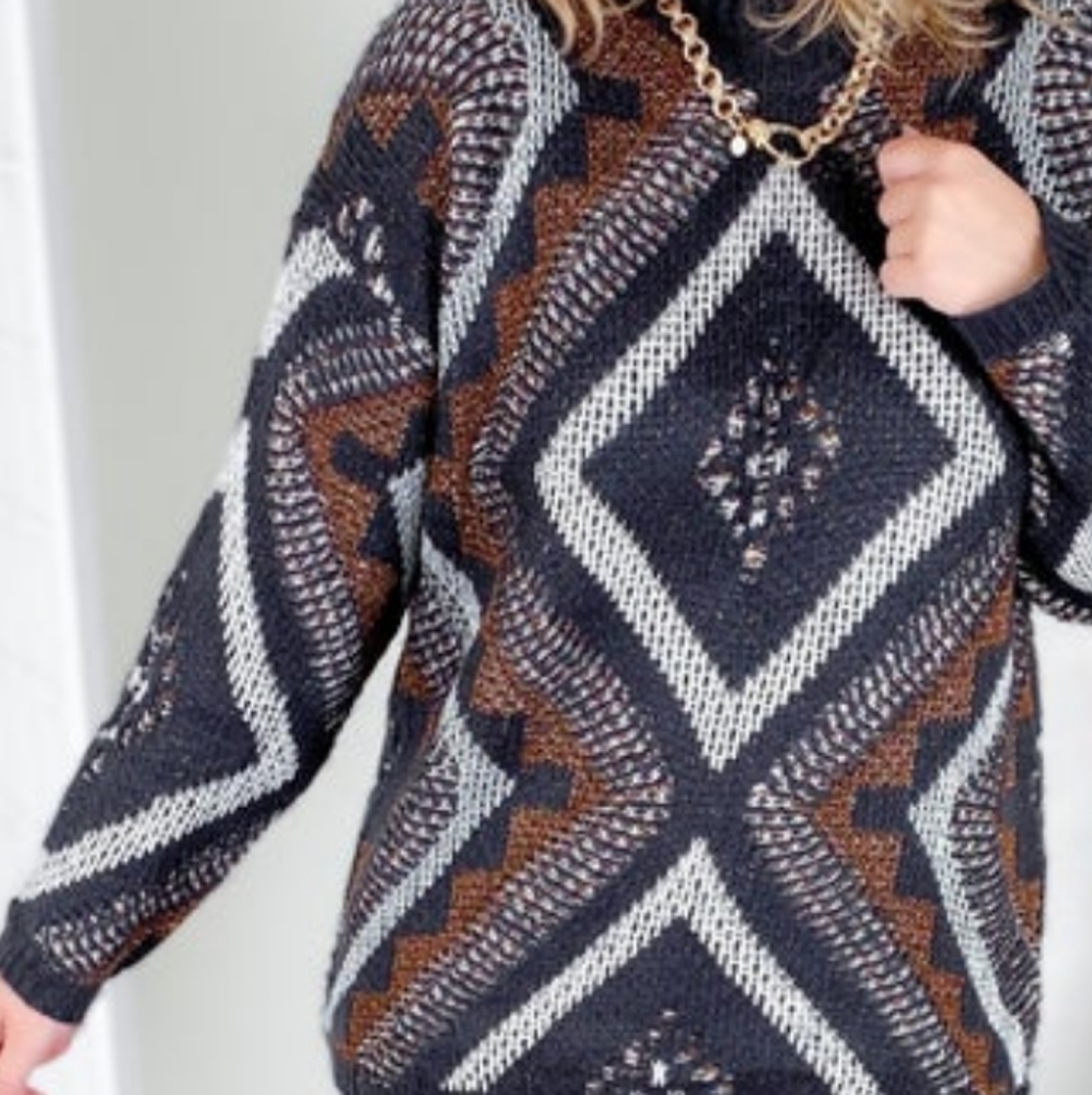Metallic Detail Aztec Sweater
